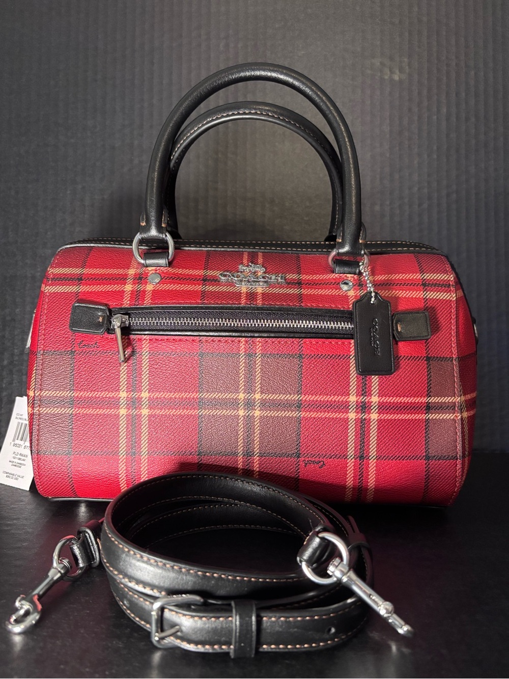 COACH NWT Rowan Satchel Red Tartan Plaid
